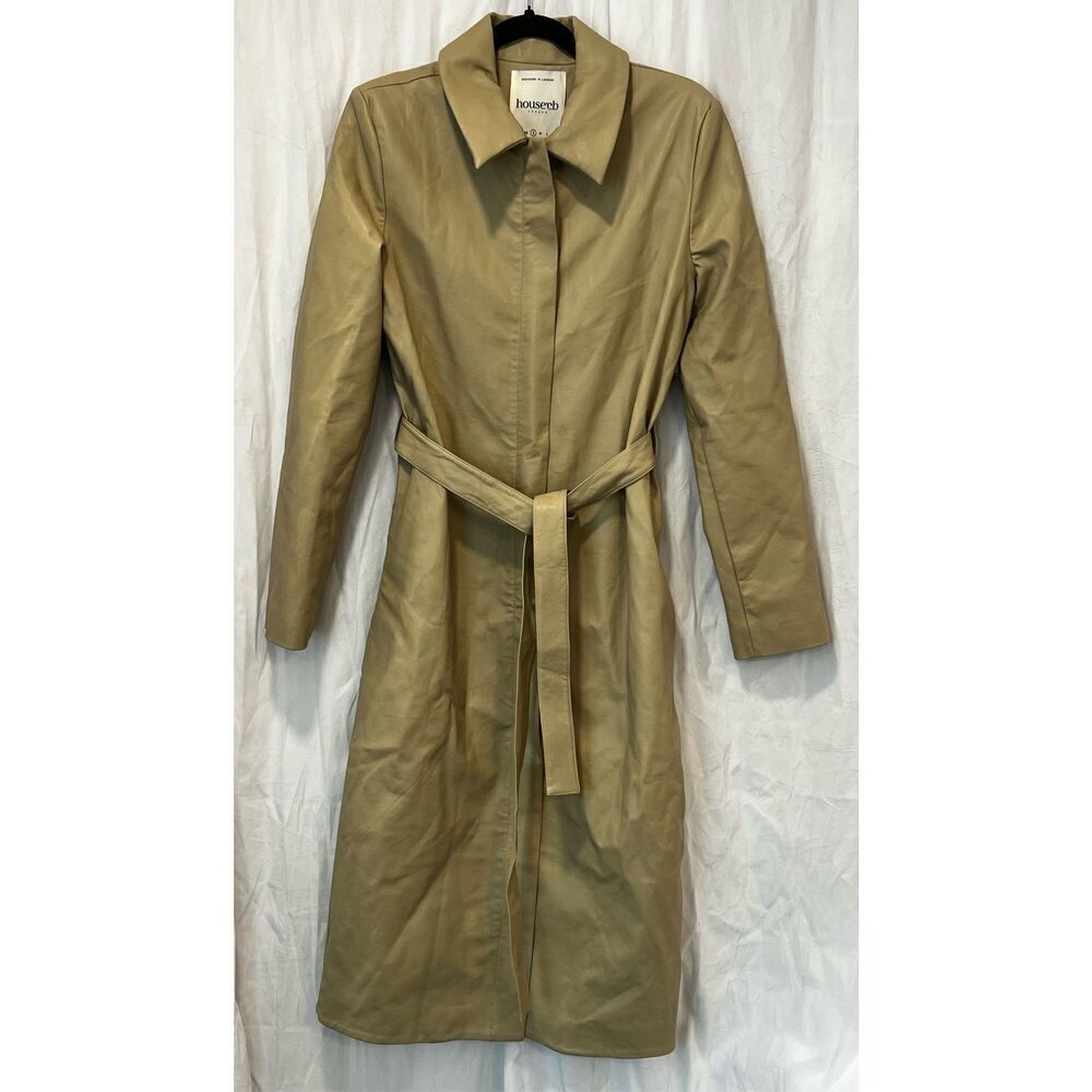 House of CB Ariel Beige Belted Vegan Leather Trench Coat Small NWOT - Picture 6 of 11